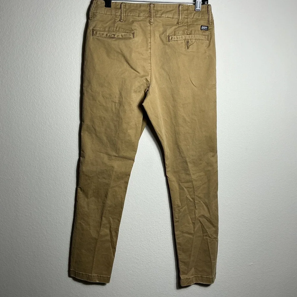 Aeropostale Chinos Mens 29/30 Khaki Tan Slim Straight Distressed Ripped‎ Pants